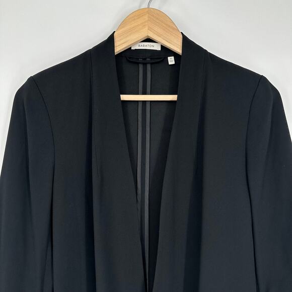 Aritzia Babaton Power Hip Blazer Open Front Ruched 3/4 Sleeve Jacket Crepe Black - Picture 7 of 15